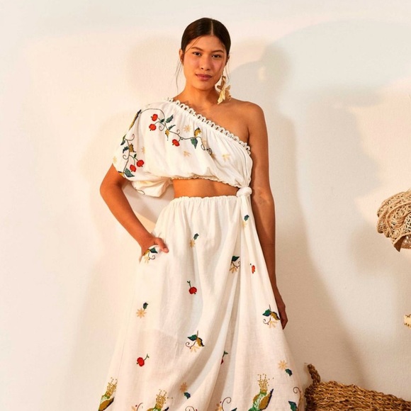 NWT Farm Rio Pitanga One-Shoulder Cut-Out Maxi Dress in Off-White - Size Large - Picture 1 of 8